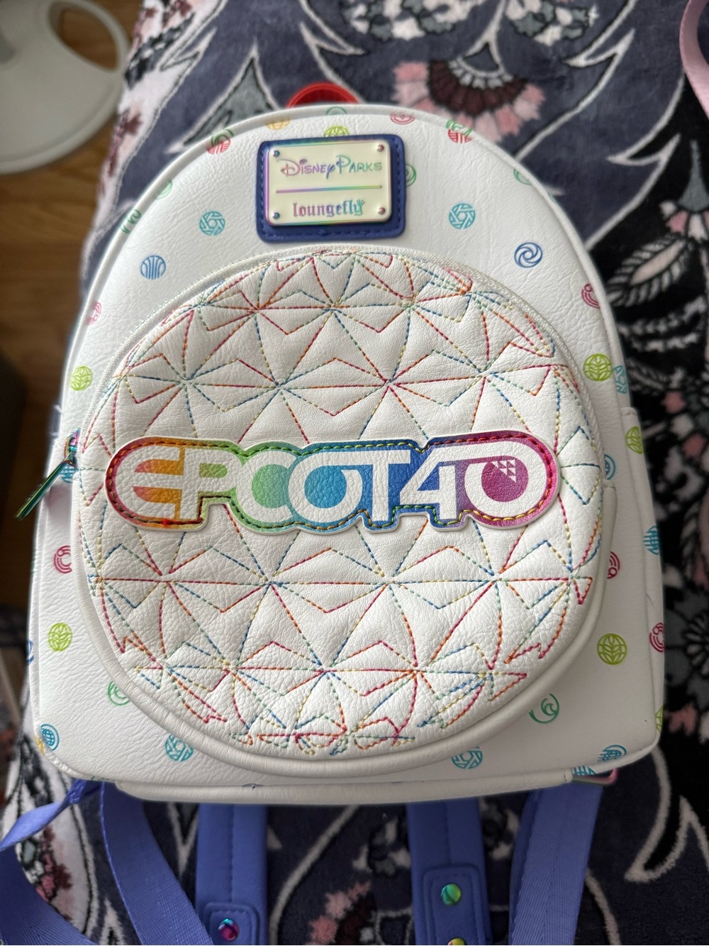 Loungefly White Mini Backpack with Rainbow EPCOT 40 Logo